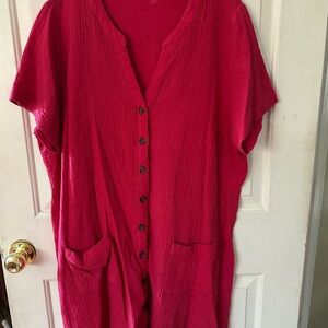 Avon Red Button-Down Dress with front pockets 1X/1T(18W-20W)